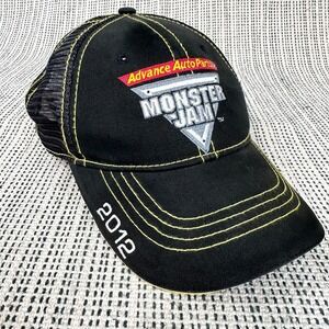 Monster Jam Trucker Hat Mens Black 2012 Advance Auto Parts Mesh Snapback Cap‎